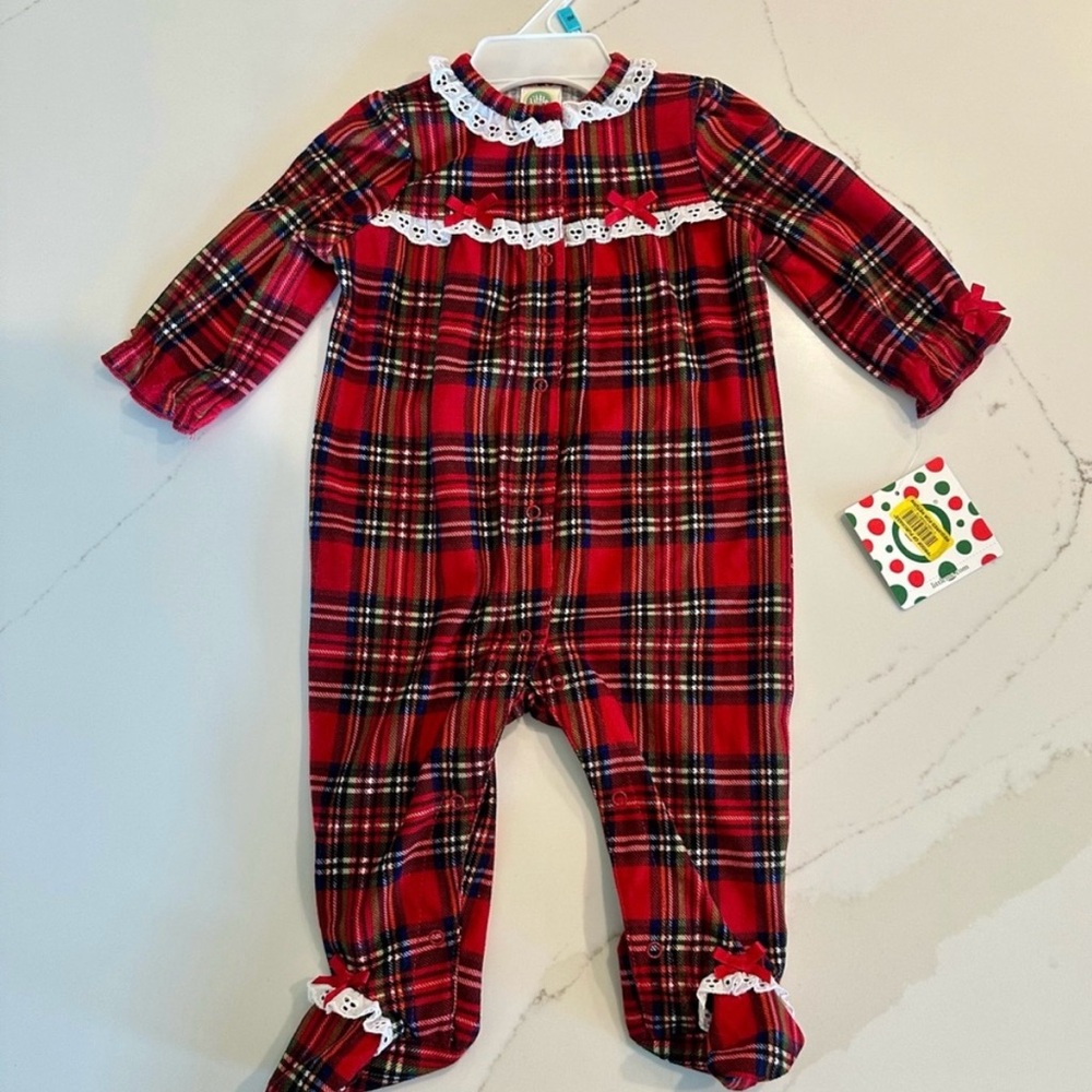 NWT Little Me Baby Girl Holiday Red Plaid Sleeper Sz 6 mo